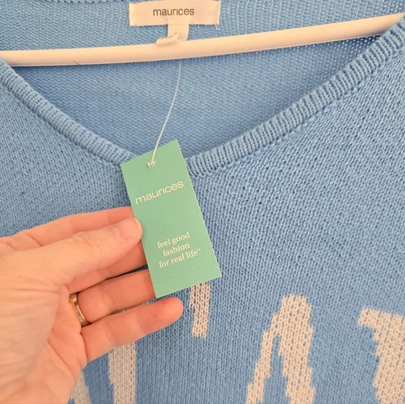 Maurices Blue V-Neck VACAY Sweater - Picture 4 of 6